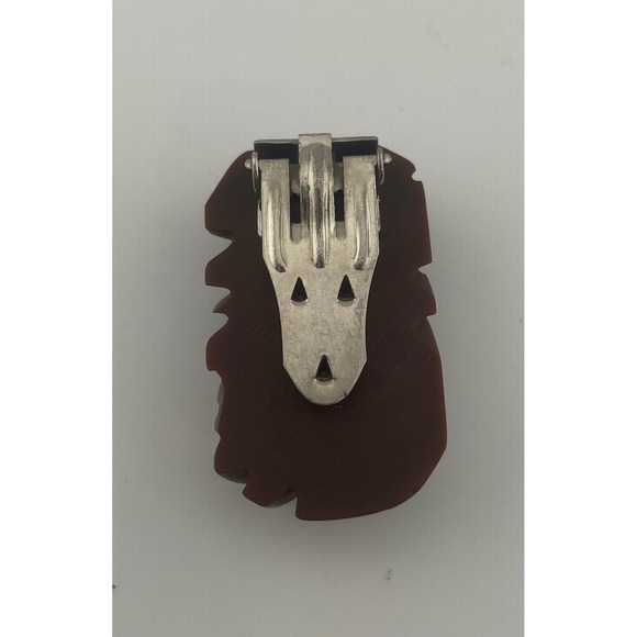 Vintage Carved Bakelite Leaf Dress Clip Brown Art Deco 1930s 40s costume jewelry - Picture 3 of 6